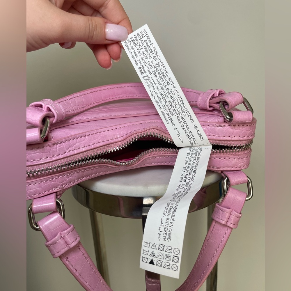 Zara Croc Embossed Top Handle Bag with Strap Pink Silver - Picture 7 of 16